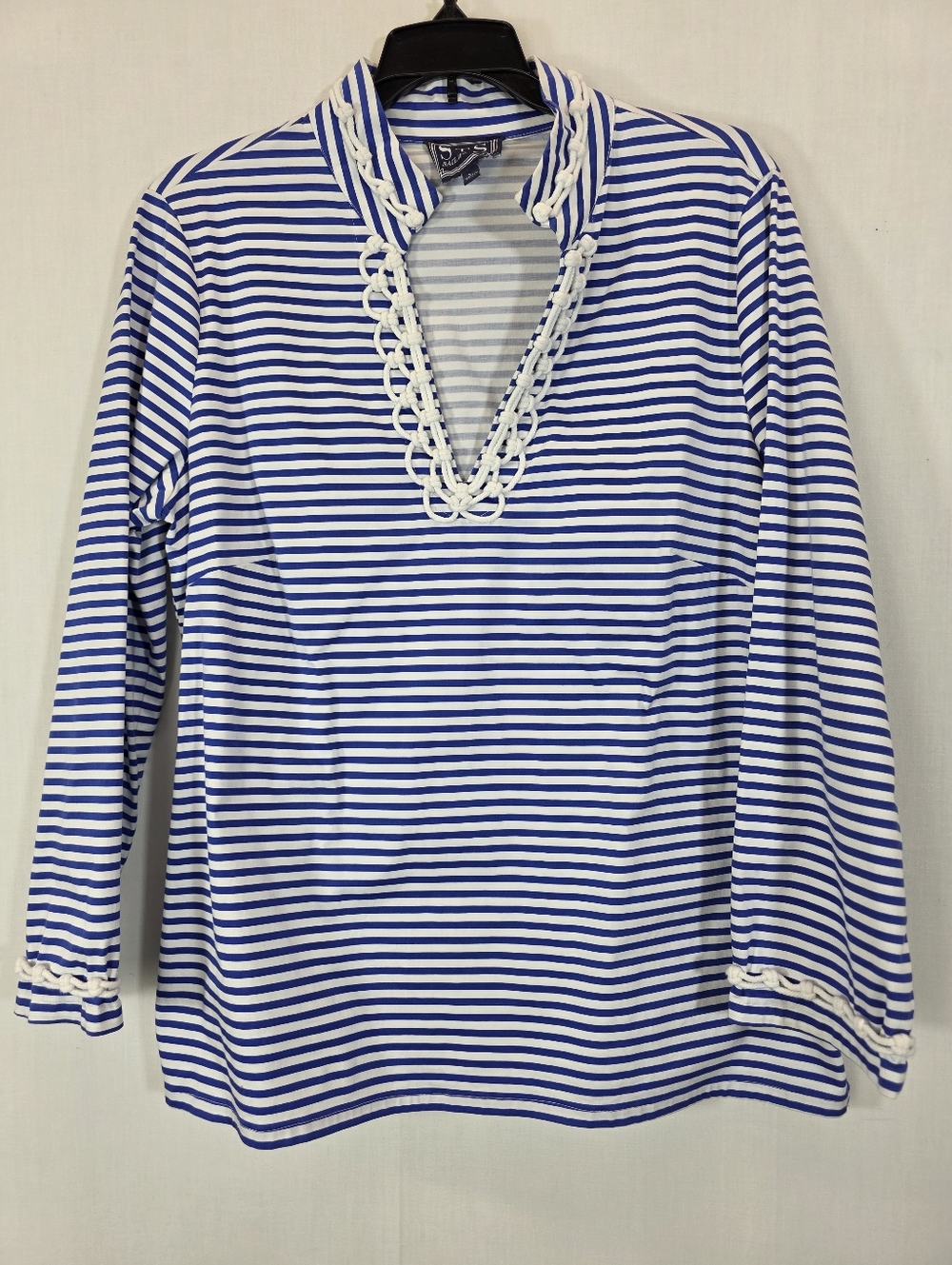 Sail to Sable STS Blue White Striped Tunic Top Rope Trim Nautical Large - Picture 2 of 9